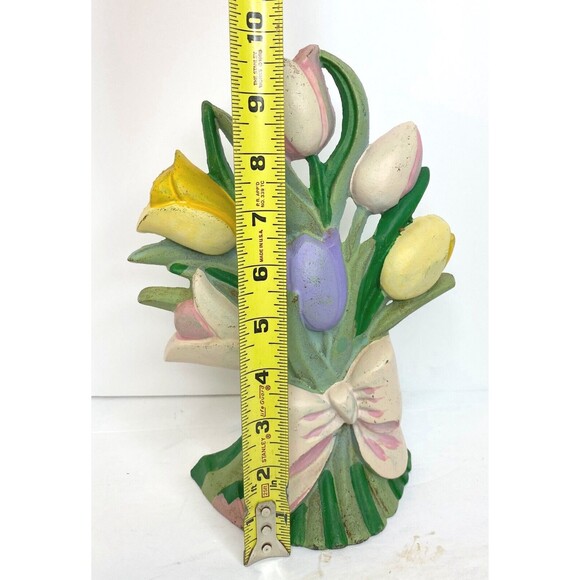 Original Painted Hubley Tulip Painted Doorstop Vintage Cast Iron - Picture 7 of 11